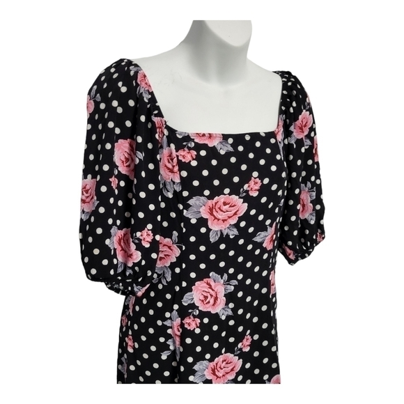 Forever 21 Polka Dot Dress Black Pink Flowers Girlhood Core Size M - Picture 3 of 7